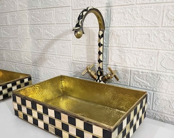 Unlacquered Brass Faucet & Vessel Sink, Bone And Resin Conception - bathroom Washbasin