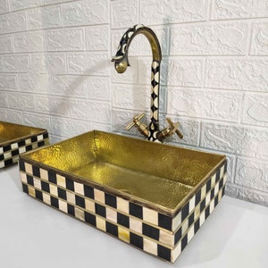 Unlacquered Brass Faucet & Vessel Sink, Bone And Resin Conception - bathroom Washbasin