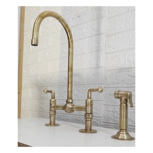 Unlacquered Brass Bridge Faucet 8'' Ball Center with Straight Legs, Three holes Faucet  - kitchen Faucets