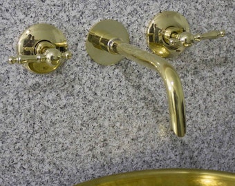 Unlacquered Brass Wall Mounted Faucet With Spout In Snake Form, Bathroom Faucet Wall Mount With Different Styles Handles