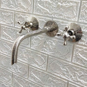 Polished Nickel Wall Mounted Nickel Faucet,Solid Brass Bathroom Faucet , Wall Mount Bathroom Faucet , Bath Faucet Bathroom