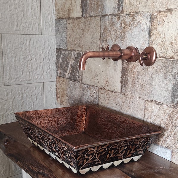 Antique Style Copper Sink Faucet, Copper Wall Mount faucet Bathroom Washbasin