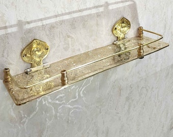 Engraved Solid Brass Wall Bathroom Shelf, Small Bathroom Shelf - Moroccan Handmade Bathroom Shelf