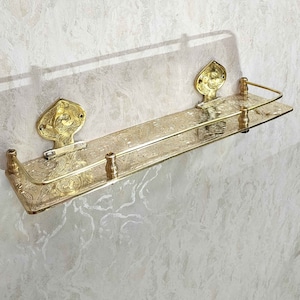 Engraved Solid Brass Wall Bathroom Shelf, Small Bathroom Shelf - Moroccan Handmade Bathroom Shelf
