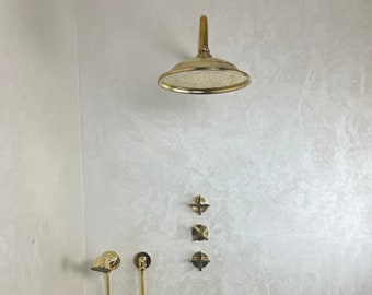 Unlacquered Brass Shower Set - ShowerHead, HandHeld Shower and Tub Faucet