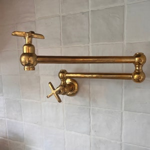 Unlacquered Brass Pot Filler Kitchen Faucet , Stove Faucet , Wall-Mounted Faucet For Kitchen