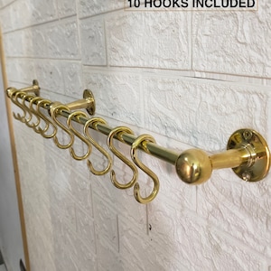 Unlacquered Brass Pot Rack Vintage Handmade Brass Pot Rack Rustic Wall Mounted