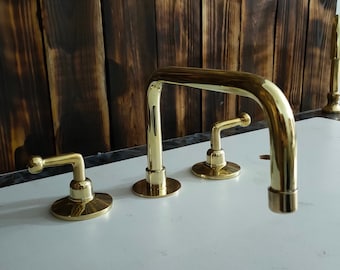 Brass Vanity Faucet Bathroom, Unlacquered Brass Deck Mount Faucet