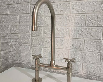 Moroccan Nickel Matte Bridge Faucet  with Linear legs & Star Handle Style - Kitchen Faucet