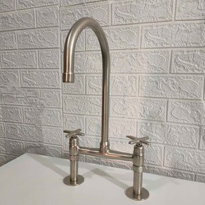 Moroccan Nickel Matte Bridge Faucet  with Linear legs & Star Handle Style - Kitchen Faucet