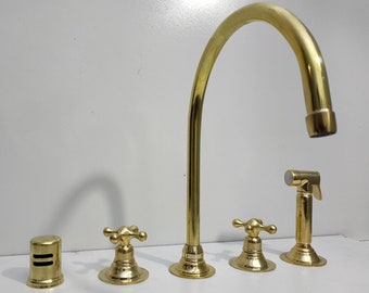 Brass Three Hole Kitchen Faucet, Solid Brass Kitchen Faucet ,Brass Air Gab, Brass Side Spray