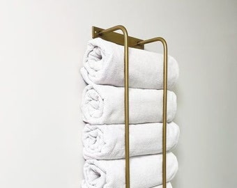 Unlacquered Brass Towel Rack, Bathroom Decor, Towel Organizer, Antique Brass Bathroom Towel, Towel Rack Storage