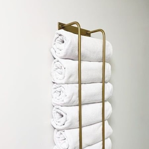 Unlacquered Brass Towel Rack, Bathroom Decor, Towel Organizer, Antique Brass Bathroom Towel, Towel Rack Storage