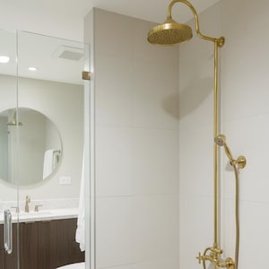 Unlacquered Brass Exposed Pipe Shower System with Handheld - Vintage Indoor/Outdoor Shower Faucet - Solid Brass Shower Set