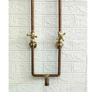 Antique Copper Wall Mounted Sink Faucet, Solid Copper Faucet, Vintage Wall Mounted Bathroom Faucet