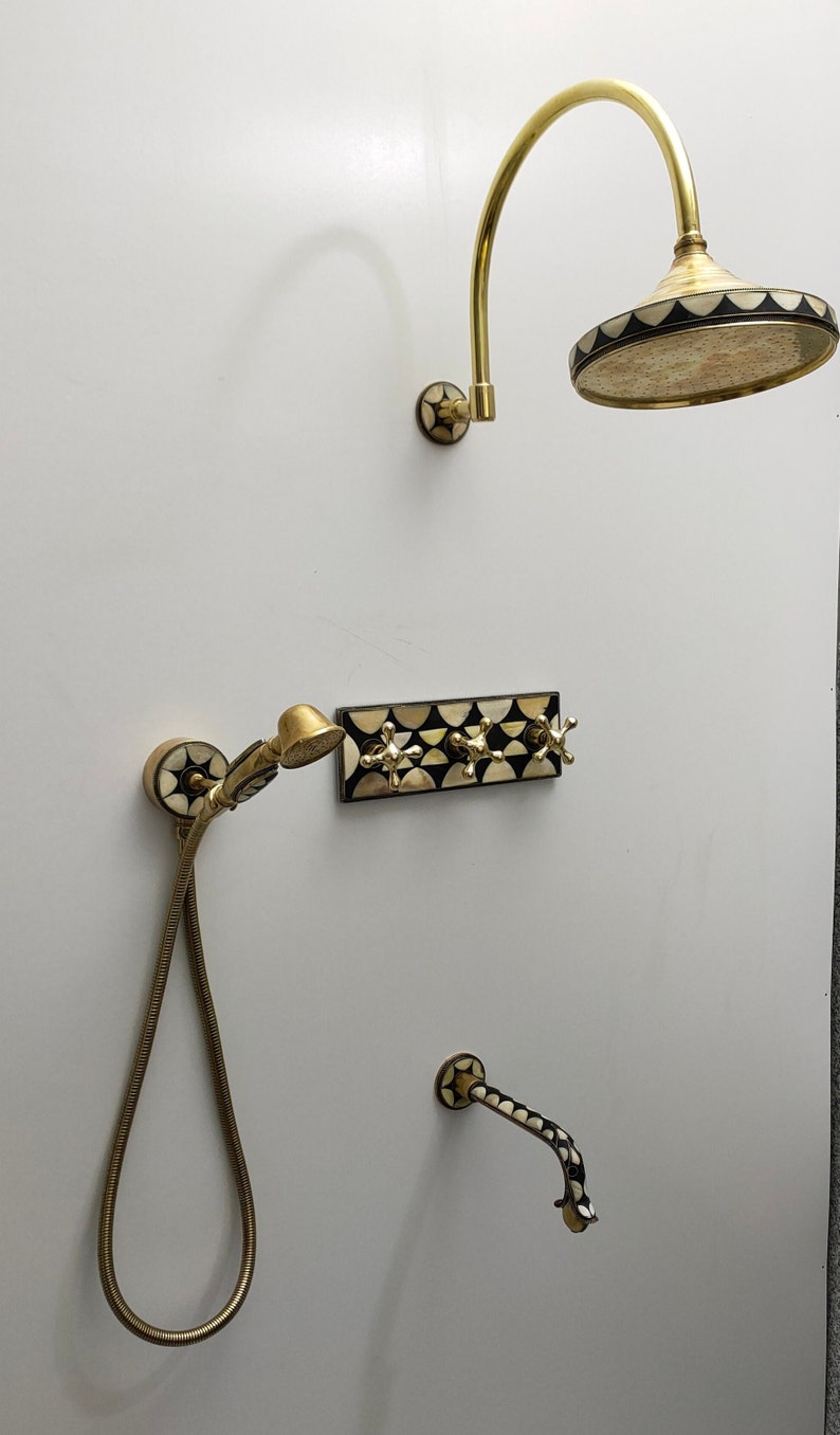 Unlacquered Brass Shower System Brass and Resin Decoration Etsy