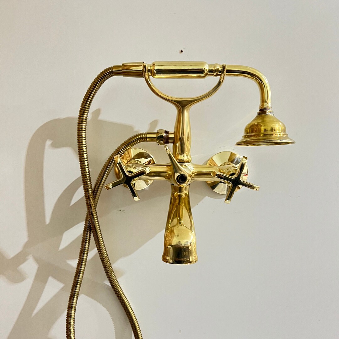 Antique Brass Bathtub Faucet, Traditional Unlacquered Brass Bathtub