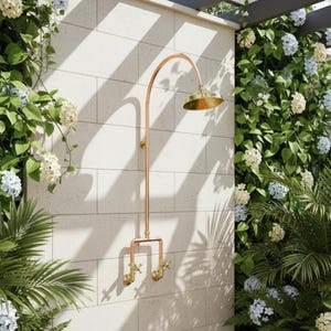 Vintage Copper Outdoor Shower System: Solid Copper Pipe, 8-inch Head