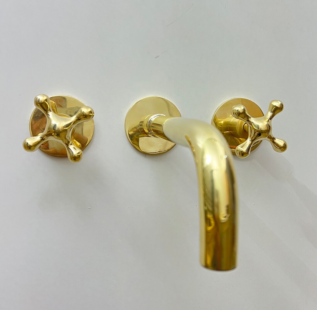 Unlacquered Brass Shower Faucet, Vessel Lavatory Faucet , Brass Wall