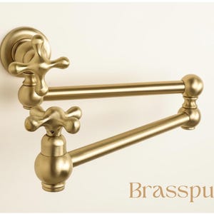 Unlacquered Brass Pot Filler, Brushed Brass Kitchen Faucet, Solid Brass Stove Down Pot Filler