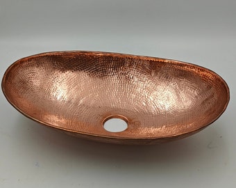 Unlacquered Solid Copper Sink - Oval Vessel Sink in Hammered Solid Copper