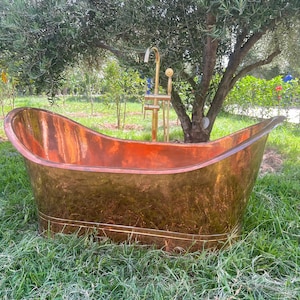 Antique Copper Freestanding Bathtub | Double Slipper Tub | Rustic Bathroom Luxury | Antique Real Copper Bathtub