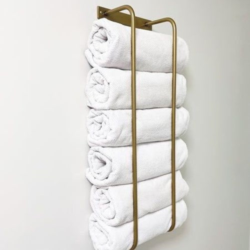 Porte-serviettes en laiton non laqué, décoration de salle de bain, organisateur de serviette, serviette de salle de bain en laiton antique, rangement porte-serviette