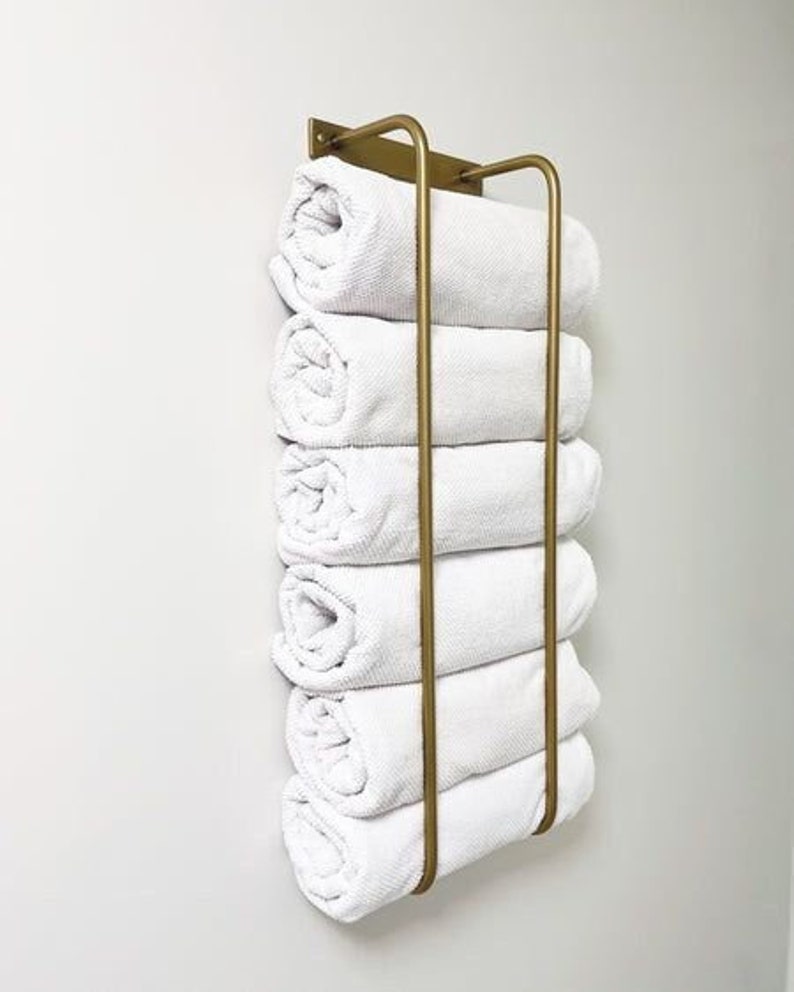 Unlacquered Brass Towel Rack, Bathroom Decor, Towel Organizer, Antique Brass Bathroom Towel, Towel Rack Storage