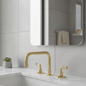 Brass Vanity Faucet Bathroom, Unlacquered Brass Deck Mount Faucet, bathroom faucet with lever handles, Deck Mounted Faucet