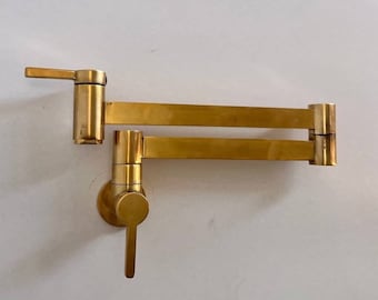 Unlacquered Brass Pot Filler Kitchen Faucet , Stove Faucet , Wall-Mounted Faucet For Kitchen