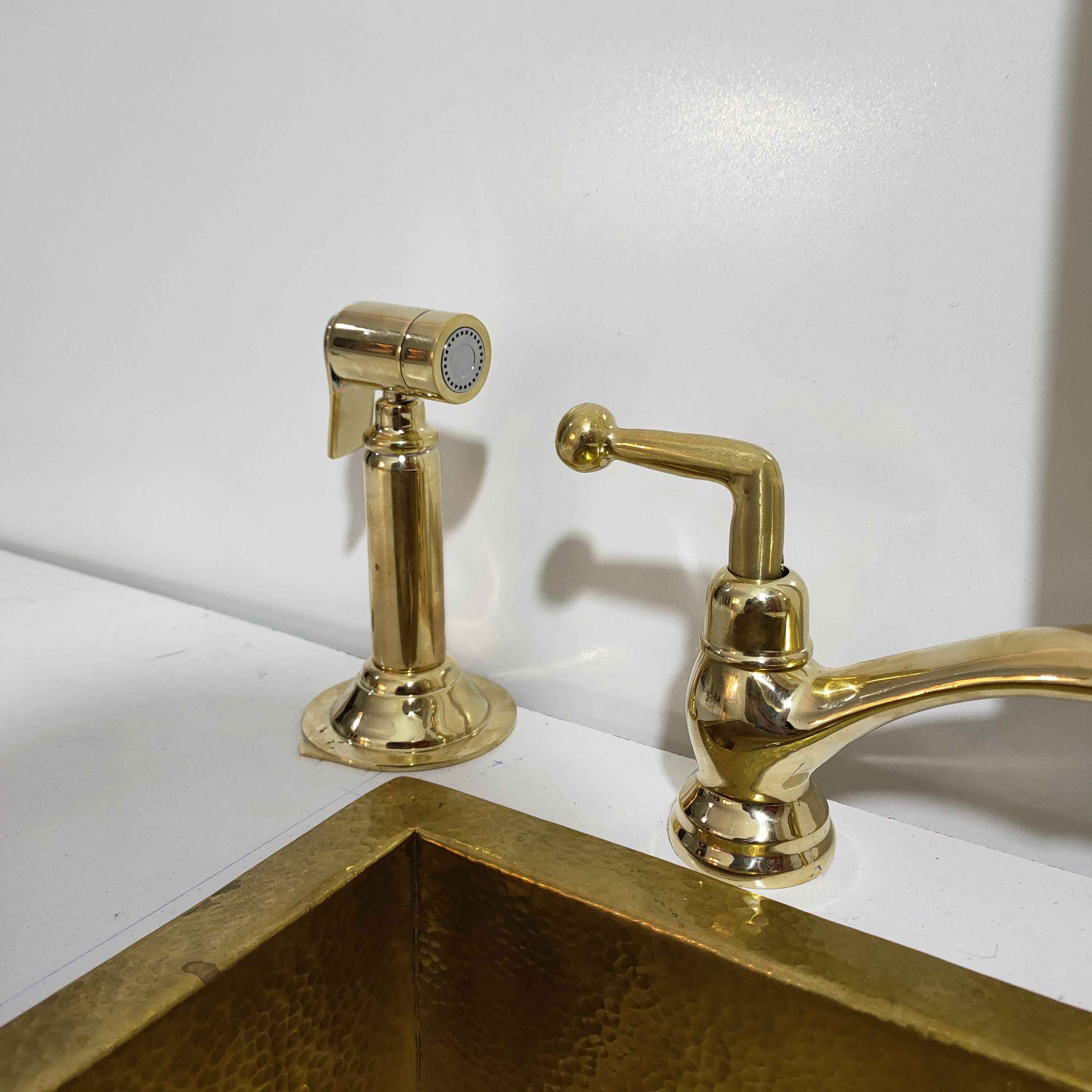 Unlacquered Brass Bridge Faucet, Pure Brass V Bridge Kitchen
