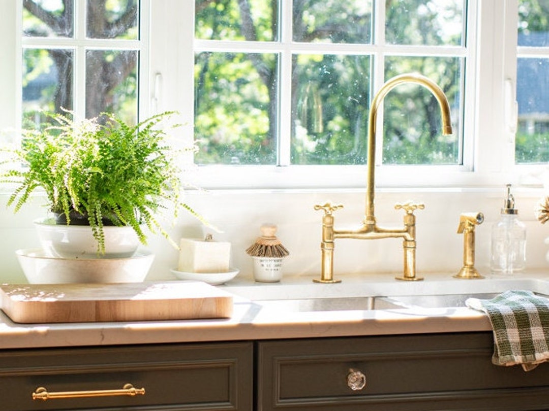 Polished Brass Kitchen Faucet Vintage Kitchen Faucet With Sprayer - Etsy