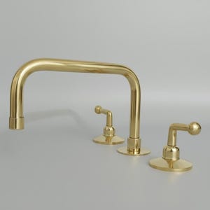 Unlacquered Brass Deck Mounted Faucet,  Deck Mount Lever Handle