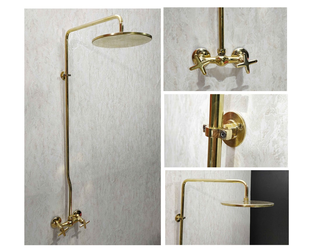 Unlacquered Brass Shower System With High Pressure, Luxury Shower