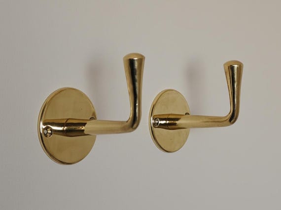 Set of 2 Unlacquered Brass Wall Hooks,  Handmade Coat Hooks For Wall, Handmade Brass Single Hook for Wall, Brass Entryway Hooks