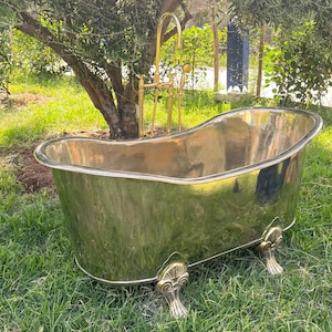 Antique Brass Freestanding Bathtub | Vintage Clawfoot Tub | Solid Brass Sleeper Clawfoot Tub | Customizable Luxury Bathroom Centerpiece