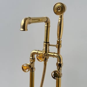 Unlacquered brass Tub Filler faucet, Vintage bathtub faucet, Freestanding Tub Filler Faucet