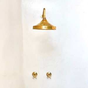 Unlacquered Solid Brass Shower Round ShowerHead - Straight Shower Head Arm
