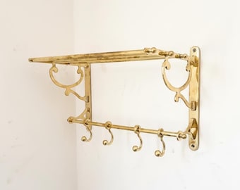 Unlacquered Brass Towel Rack, Bathroom Shelf with Hooks - Rack Bathroom Storage