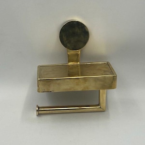 Porta carta igienica in ottone con ripiano, porta telefono in ottone non laccato fatto a mano e porta carta igienica