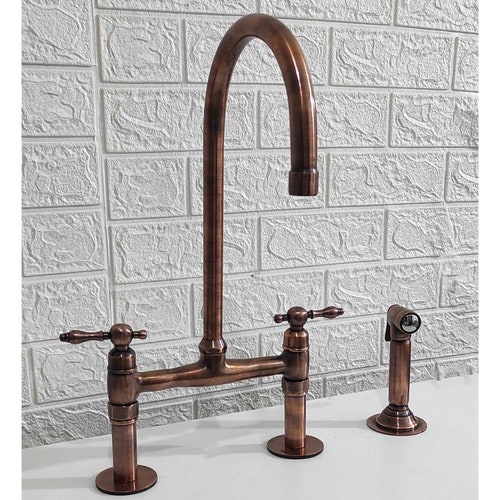 Copper Kitchen Bridge Faucet Copper Tap With Lever Handle Etsy