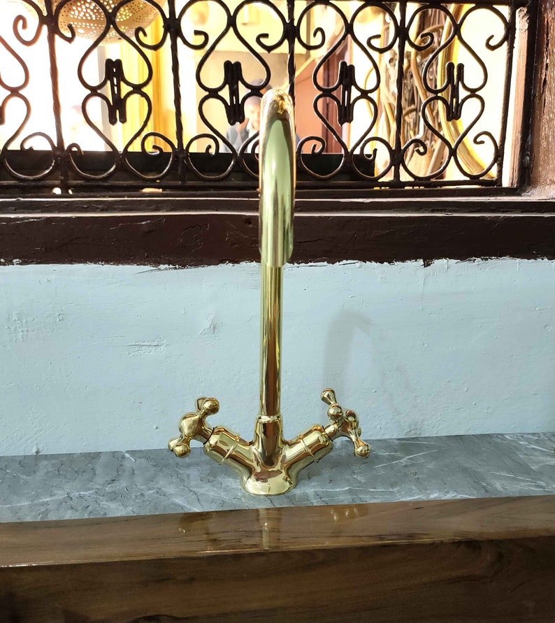 Unlacquered Brass Gooseneck Faucet Single Hole Bathroom Etsy
