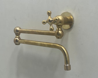Unlacquered Brass Pot Filler,Brass Pot filler faucet , Solid Brass Kitchen Faucet With Vintage Handles - Kitchen Faucets