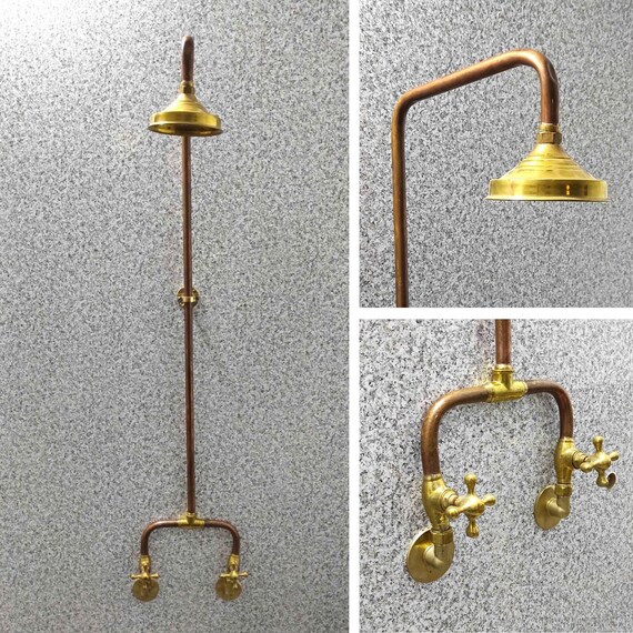 Solid Copper Shower Industrial Shower in Unlacquered Brass Etsy