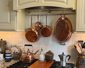 Unlacquered Brass Pot Rack With Removable S Hooks, Antique Brass Pot Rail, Brass Kitchen Rail, Brasspure Kitchen Hardware