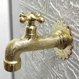 Unlacquered Brass Moroccan Faucet, Single Hole Faucet Wall Mounted, Solid Brass Moroccan Faucet, Traditional Water Tap Faucet
