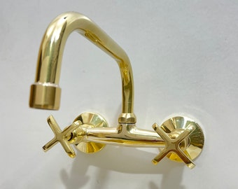 Unlaquered Brass Faucet,  Widespread Faucet, Bathroom Faucet, Kitchen Faucet with C spout
