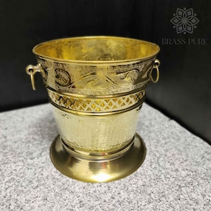 Handmade Trash bin made with Pure Brass, Engraving with Moroccan art, Brass Trash Can Wastebasket
