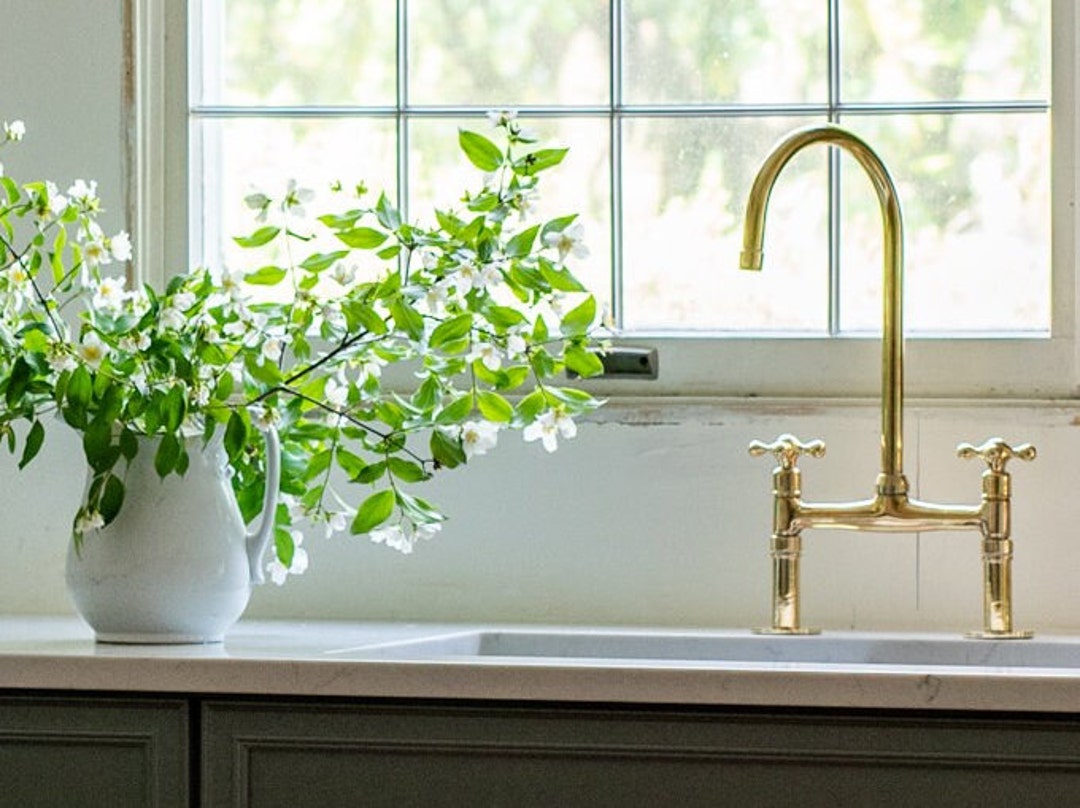 Polished Brass Kitchen Faucet - Vintage Kitchen Faucet With Sprayer - Etsy