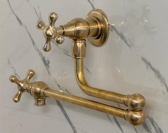 Unlacquered Brass Pot Filler Kitchen Faucet | Stove Kitchen Faucet | Wall Mount Pot Filler | Kitchen Faucets